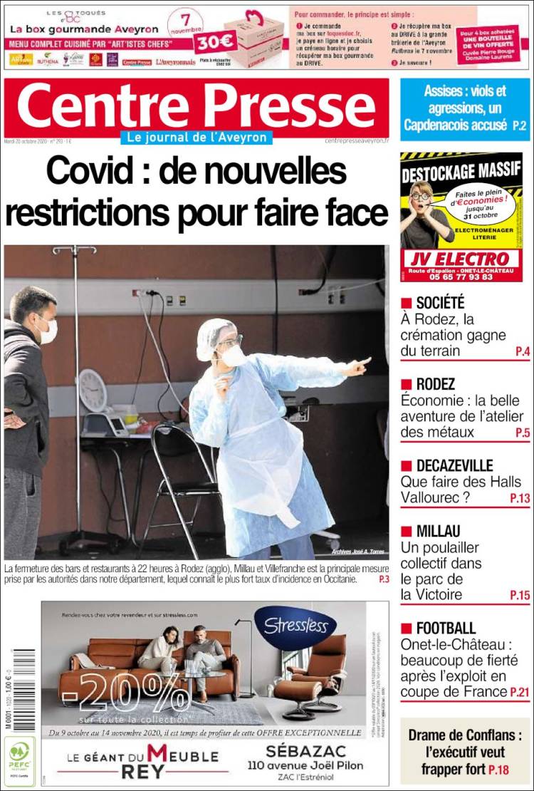 Portada de Centre Presse (Francia)
