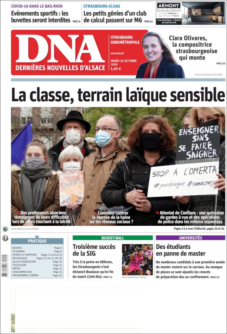 Portada de Les Dernières Nouvelles d'Alsace (Francia)