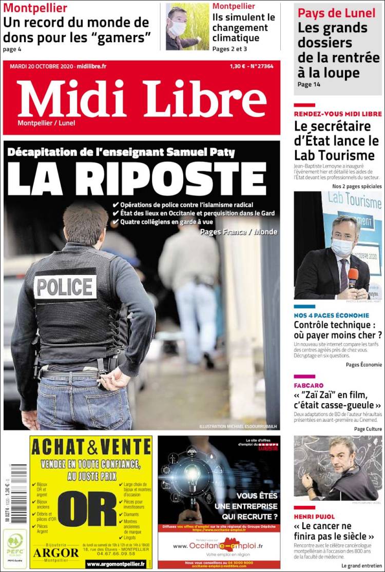 Portada de Midi Libre (Francia)