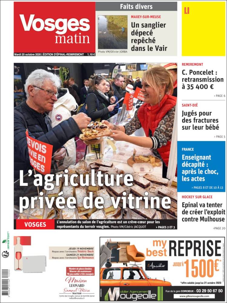 Portada de Vosges Matin (Francia)