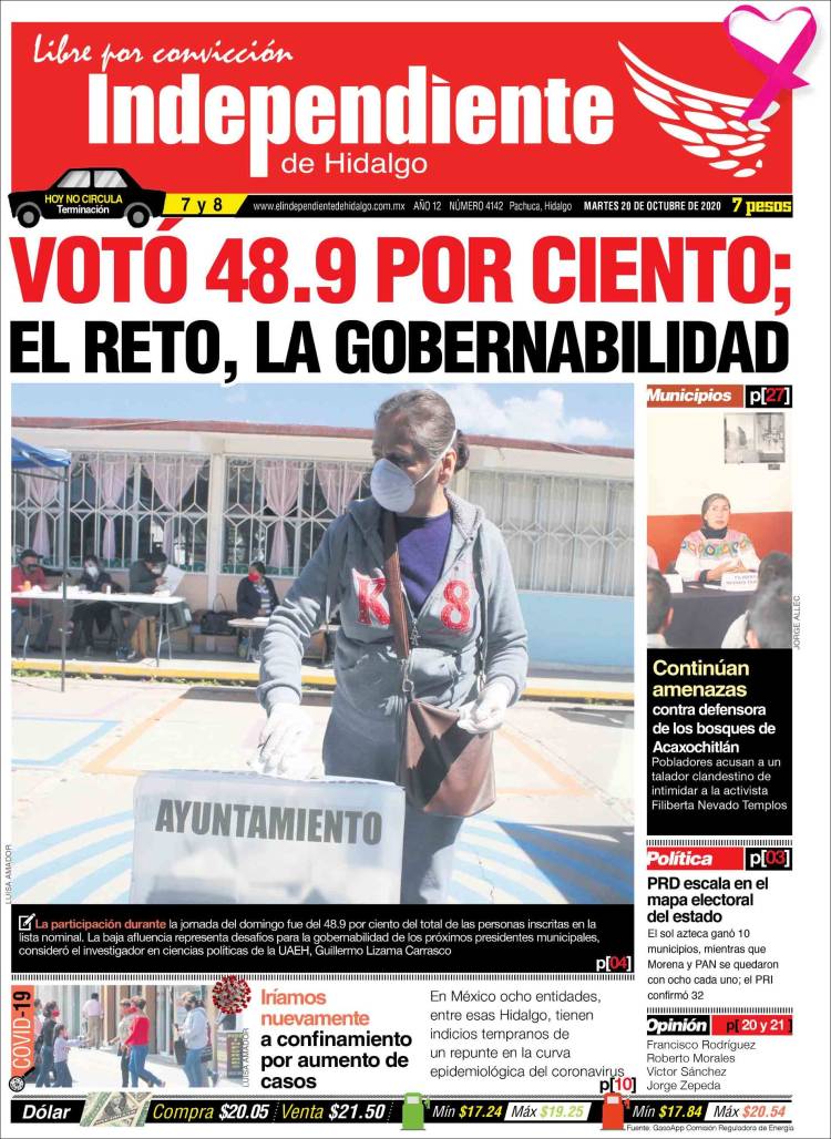 Portada de El Independiente de Hidalgo (México)
