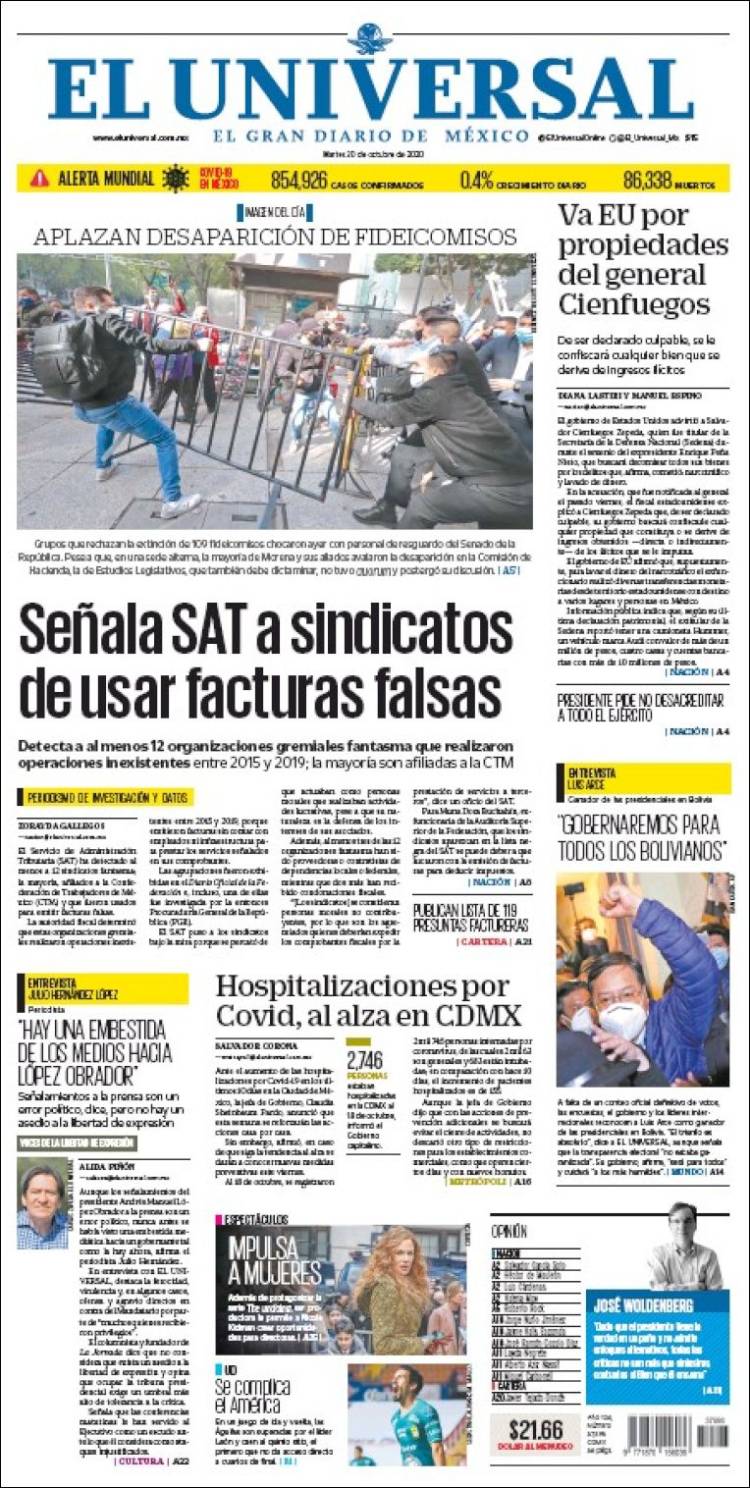 Portada de El Universal (Mexico)