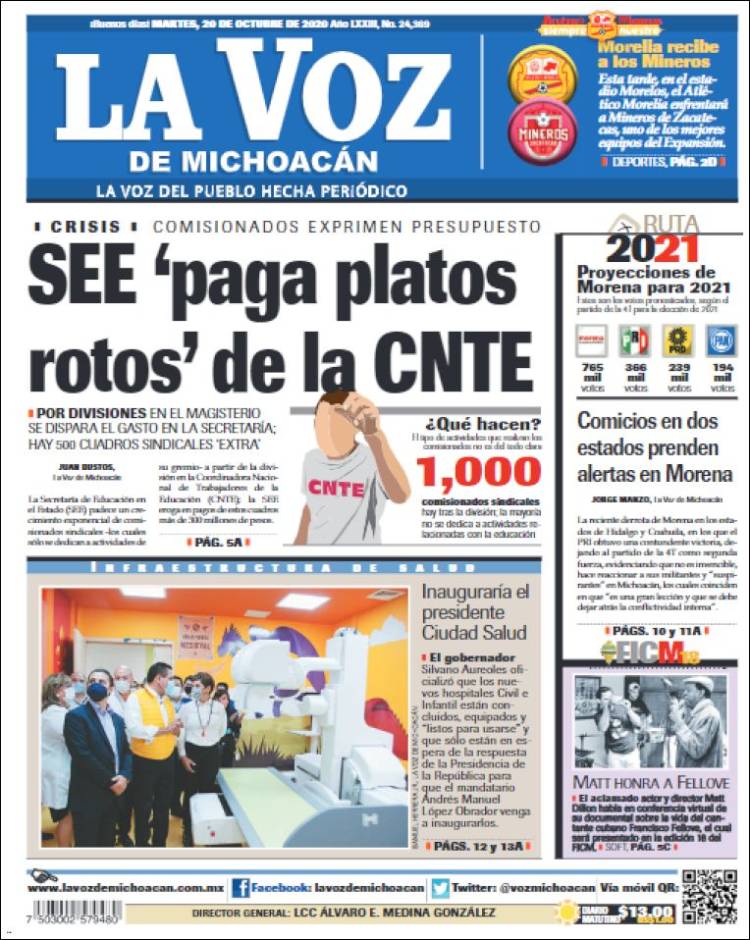 Portada de La Voz de Michoacán (México)
