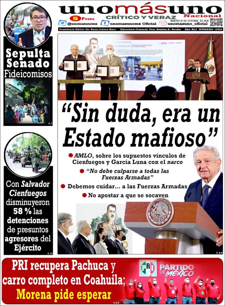Portada de unomásuno (México)