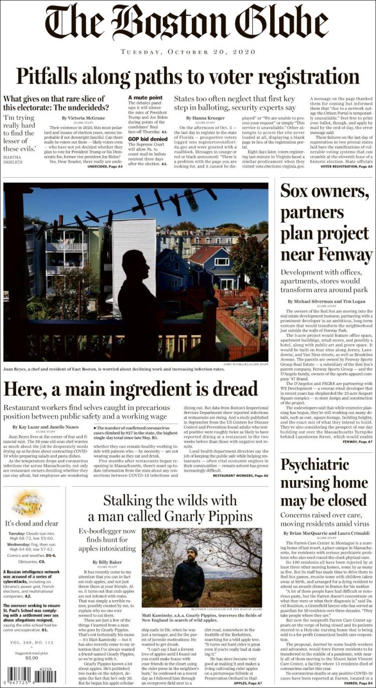 Portada de Boston Globe (USA)