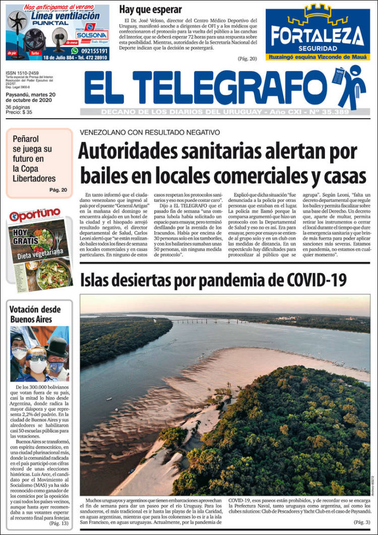 Portada de El Telégrafo (Uruguay)