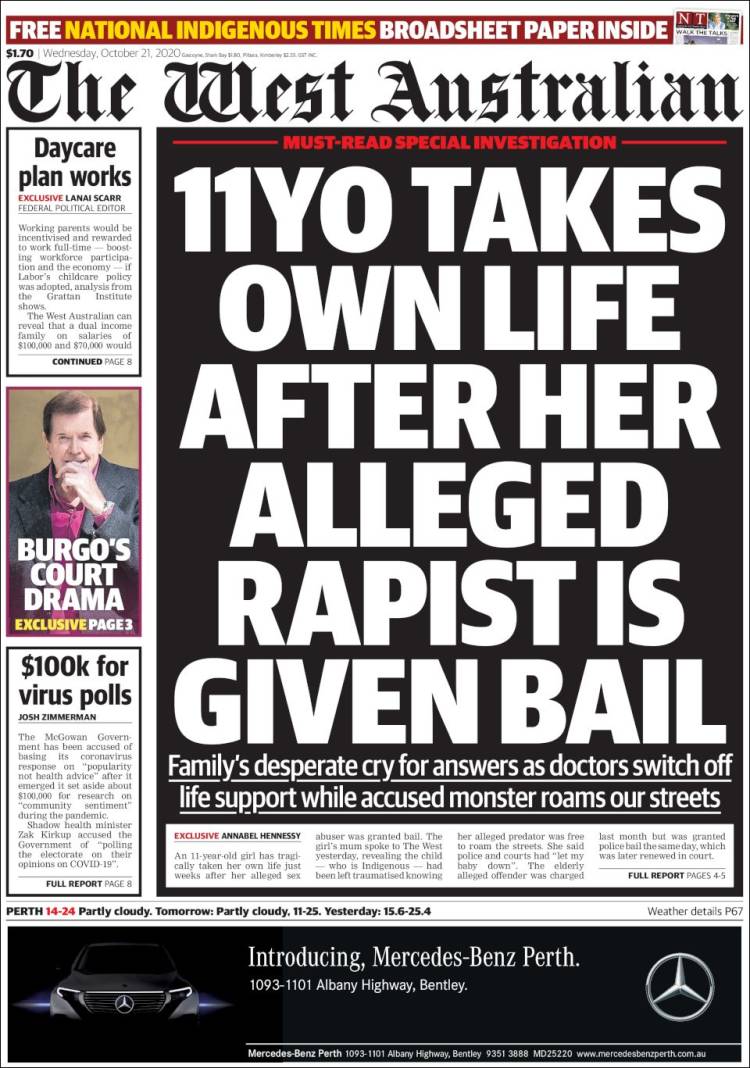 Portada de The West Australian (Australia)