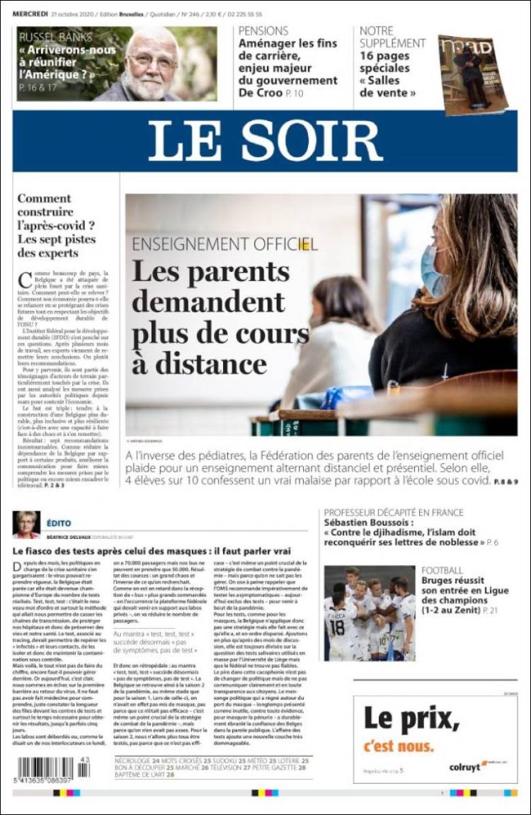 Portada de Le Soir (B&eacute;lgica)