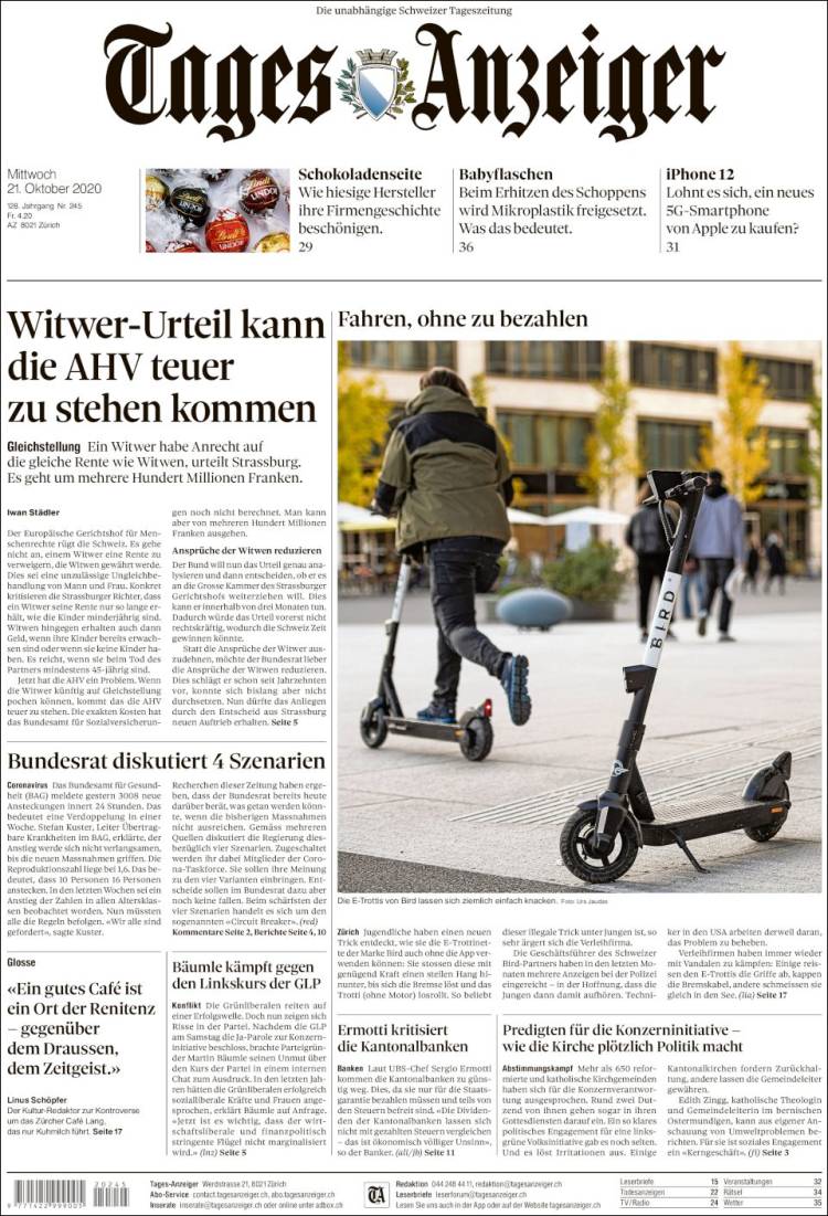 Portada de Tages-Anzeiger (Suiza)