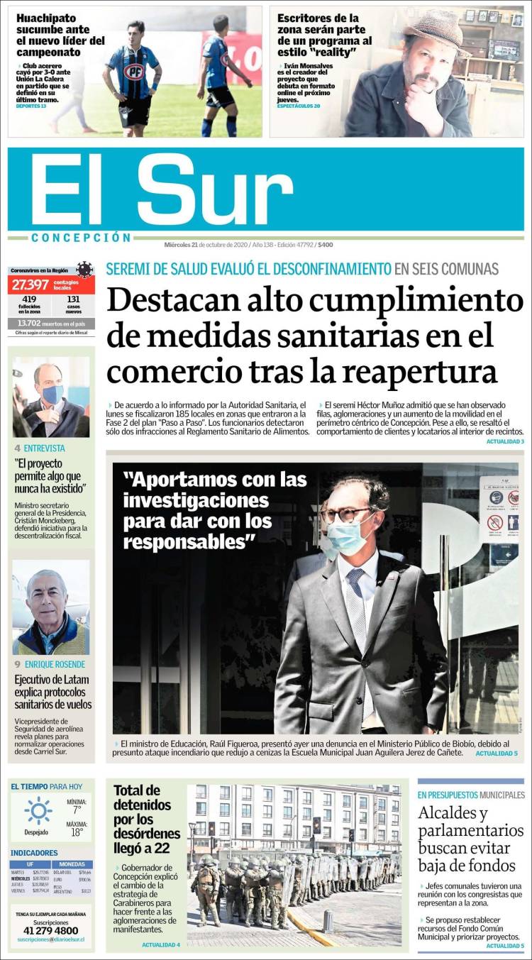 Portada de El Sur (Chile)