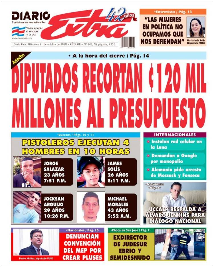 Portada de Diario Extra (Costa Rica)