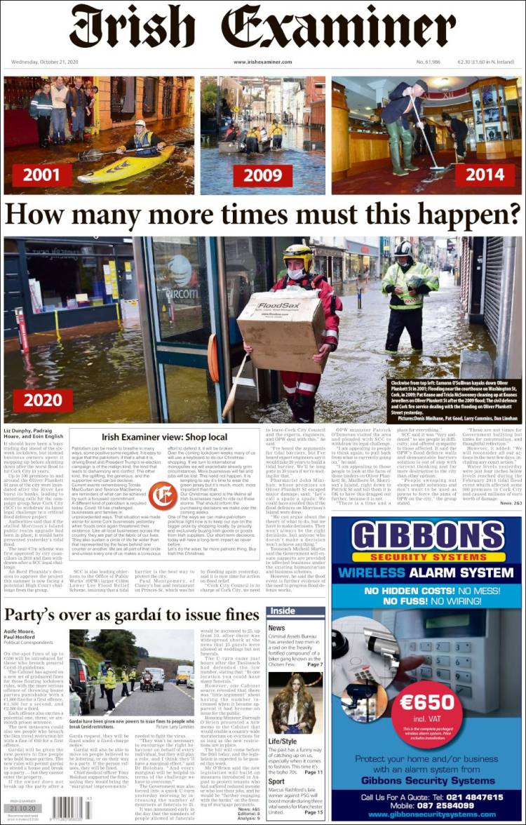 Portada de Irish Examiner (Irlanda)