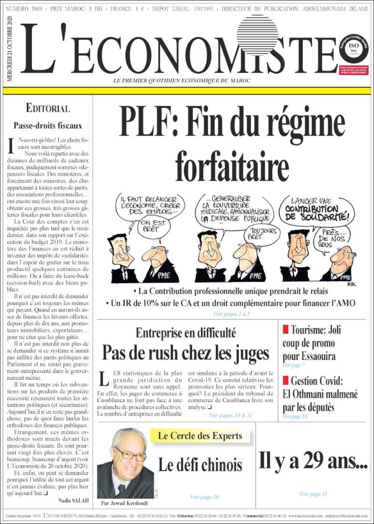 Portada de L'Economiste (Marruecos)