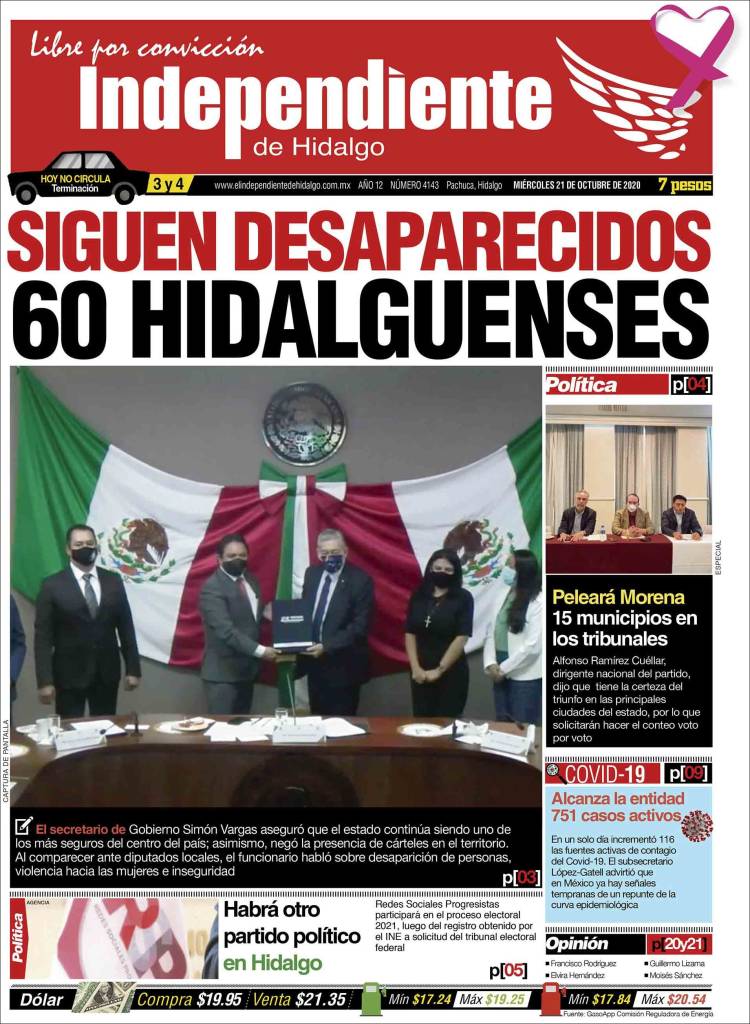 Portada de El Independiente de Hidalgo (México)