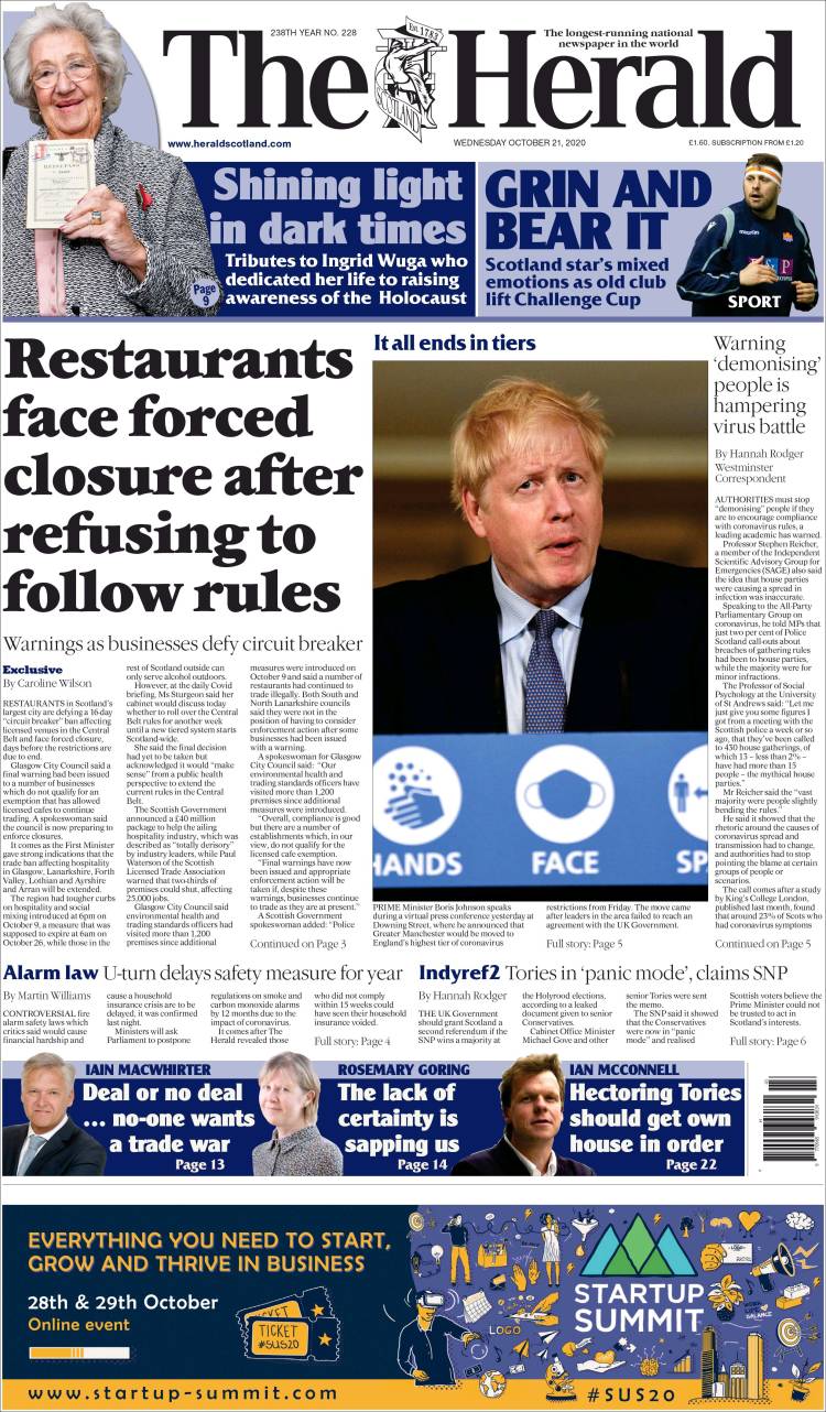 Portada de The Herald (Reino Unido)