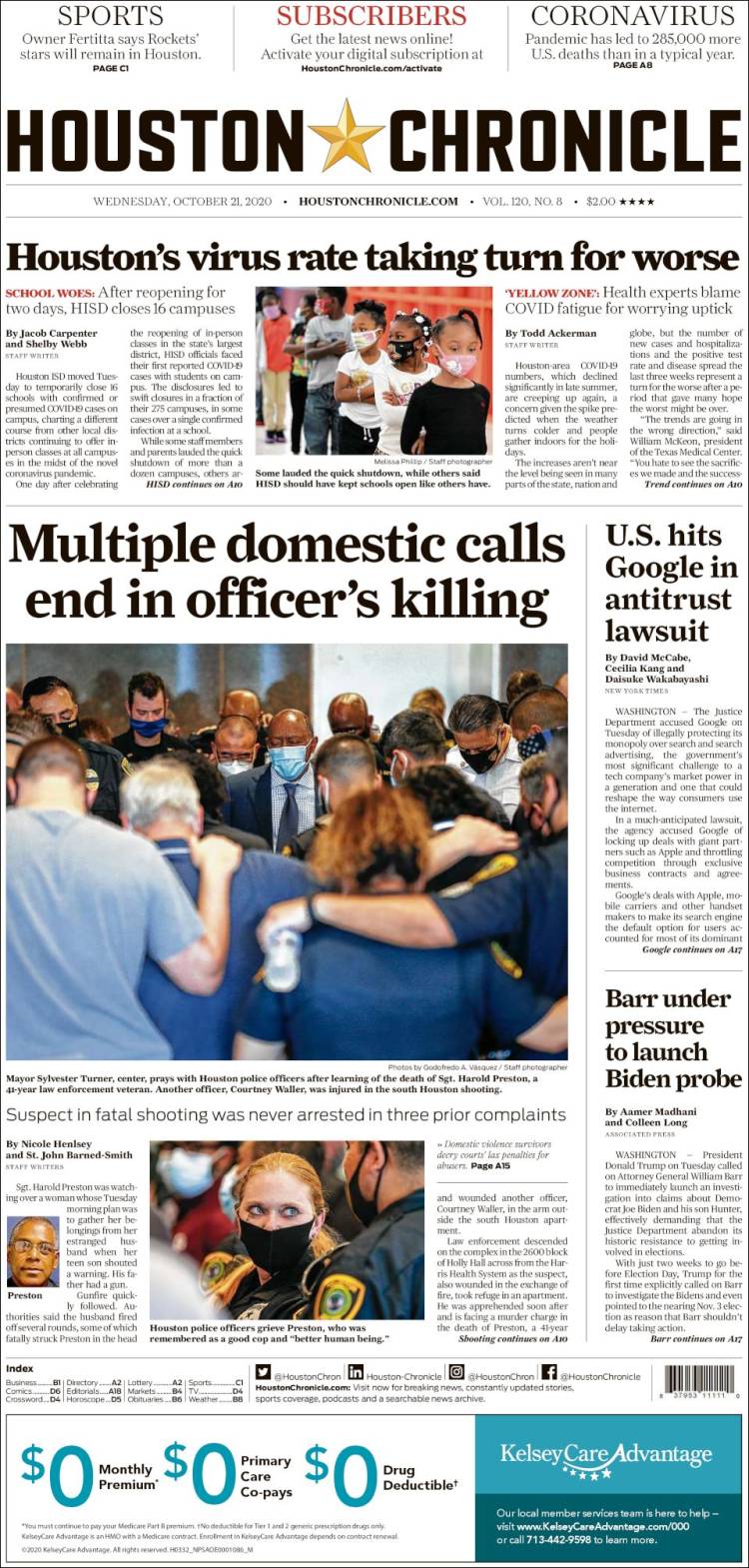 Portada de Houston Chronicle (USA)