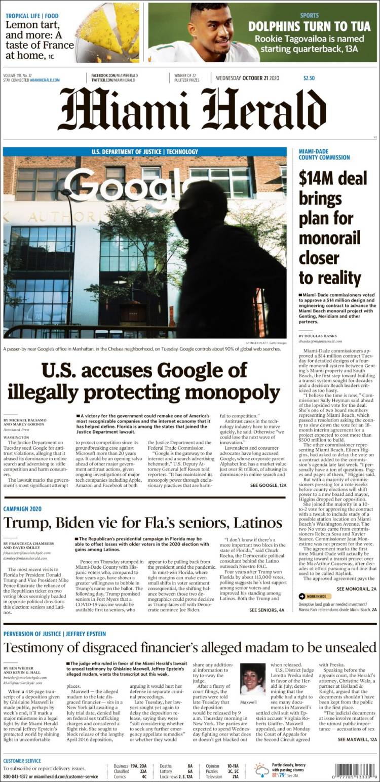 Portada de Miami Herald (USA)