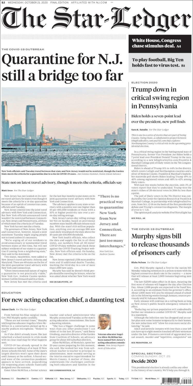 Portada de Star-Ledger (USA)