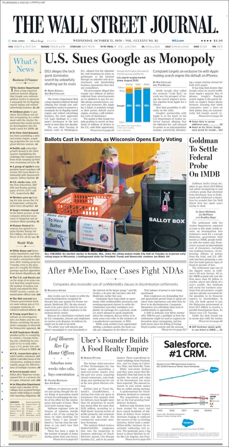 Portada de Wall Street Journal (USA)