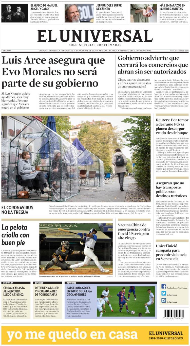 Portada de Universal (Venezuela)