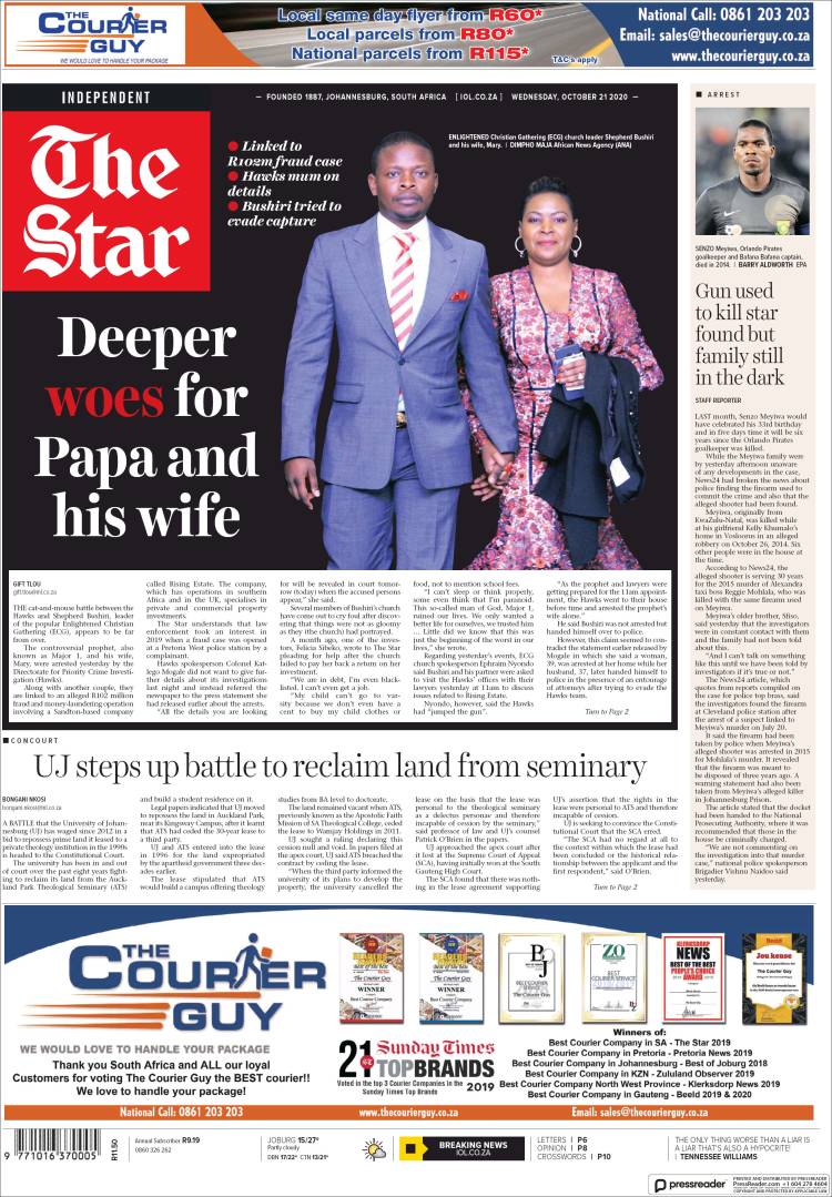 Portada de The Star (Sud&aacute;frica)