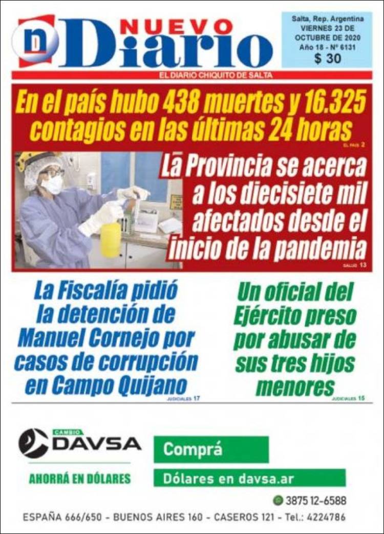 Portada de Nuevo Diario de Salta (Argentina)