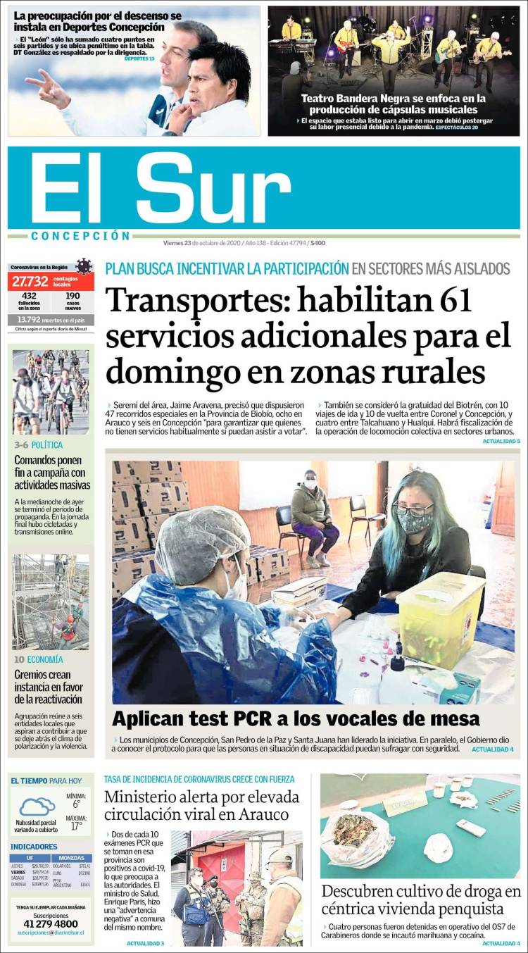 Portada de El Sur (Chile)