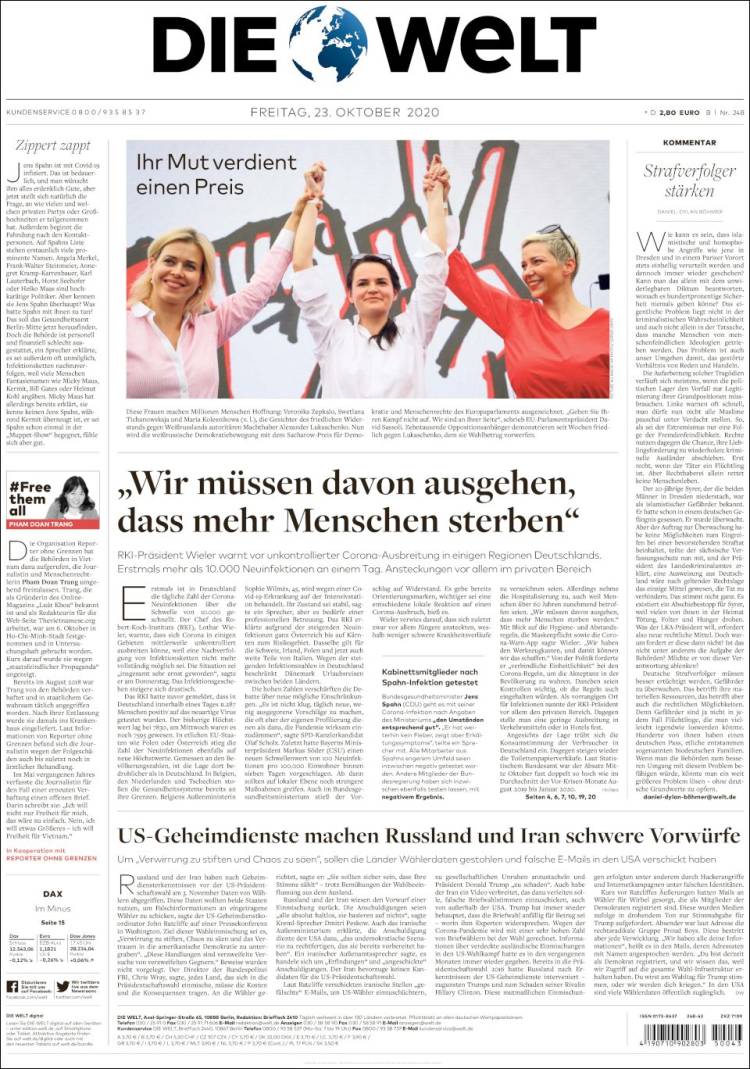 Portada de Die Welt (Alemania)