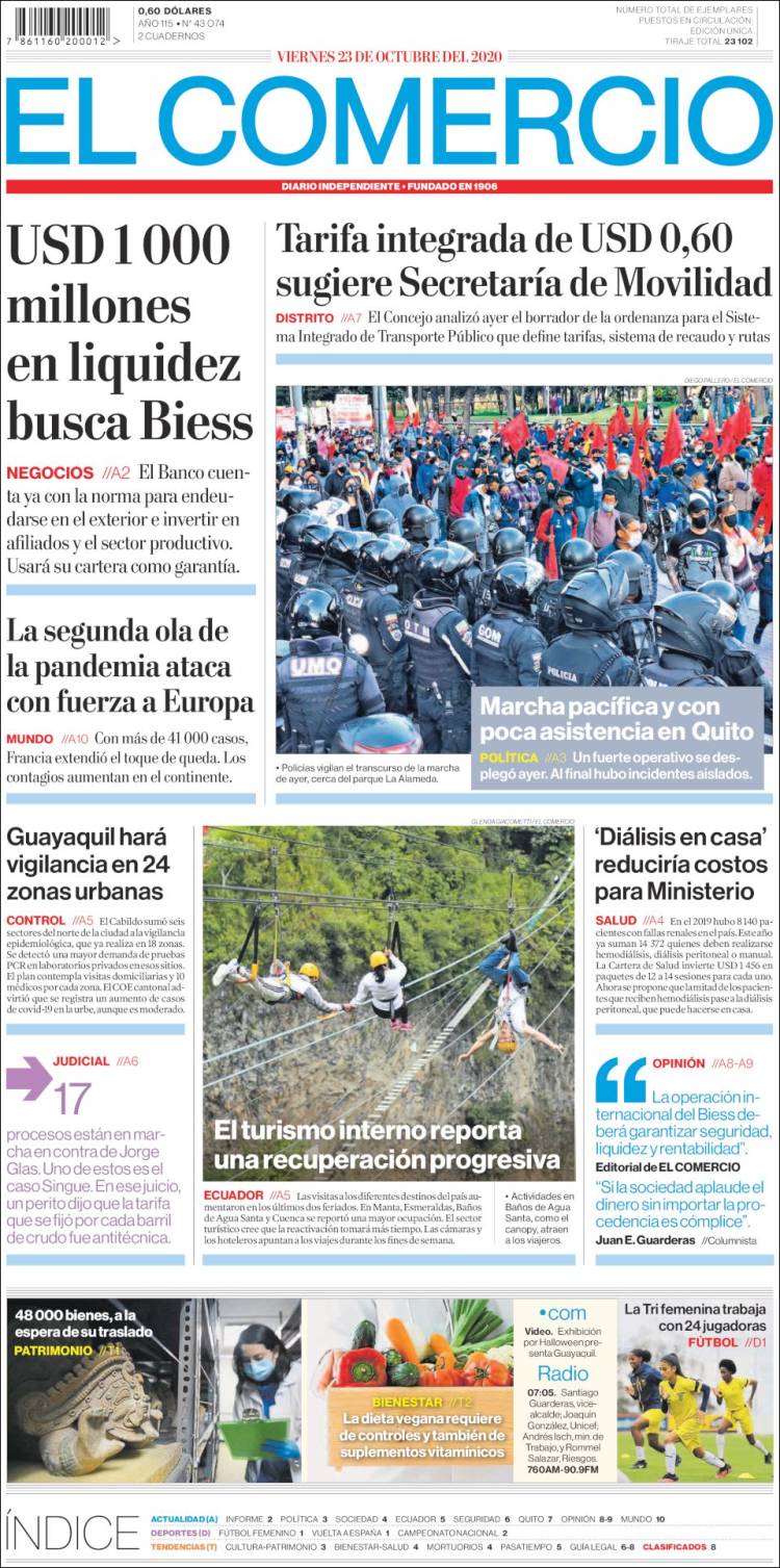 Portada de El Comercio (Ecuador)