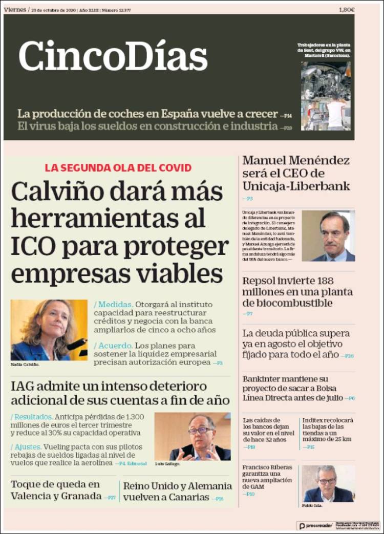 Portada de Cinco Días (Espa&ntilde;a)