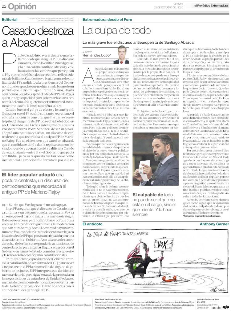 Portada de El Periódico de Extremadura (Espa&ntilde;a)