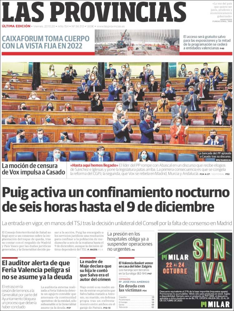 Portada de Las Provincias (Espa&ntilde;a)