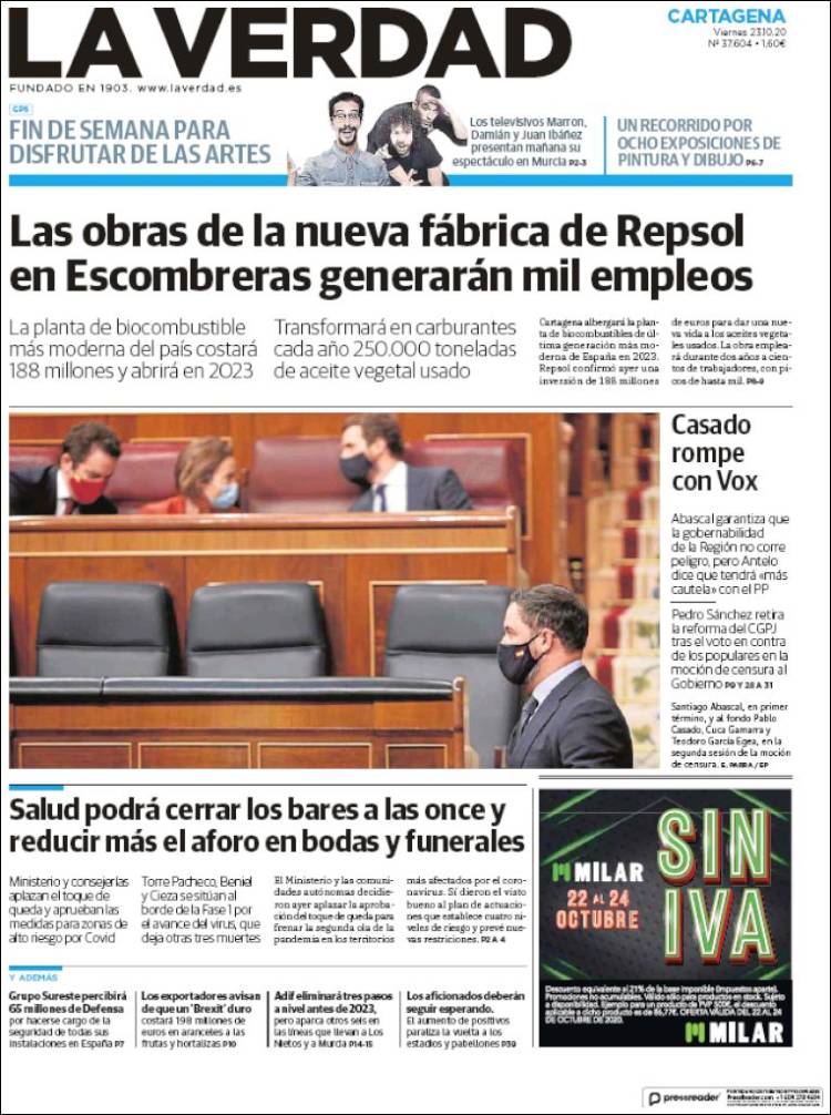 Portada de La Verdad de Cartagena (Espa&ntilde;a)