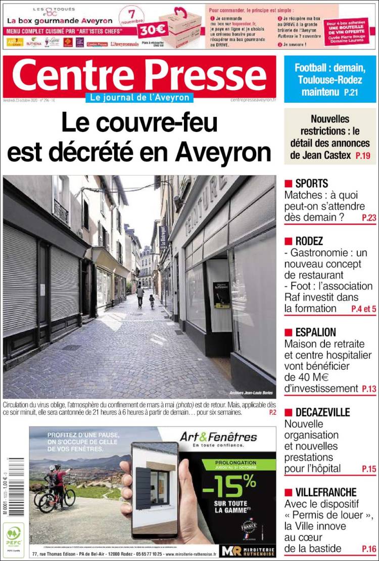 Portada de Centre Presse (Francia)