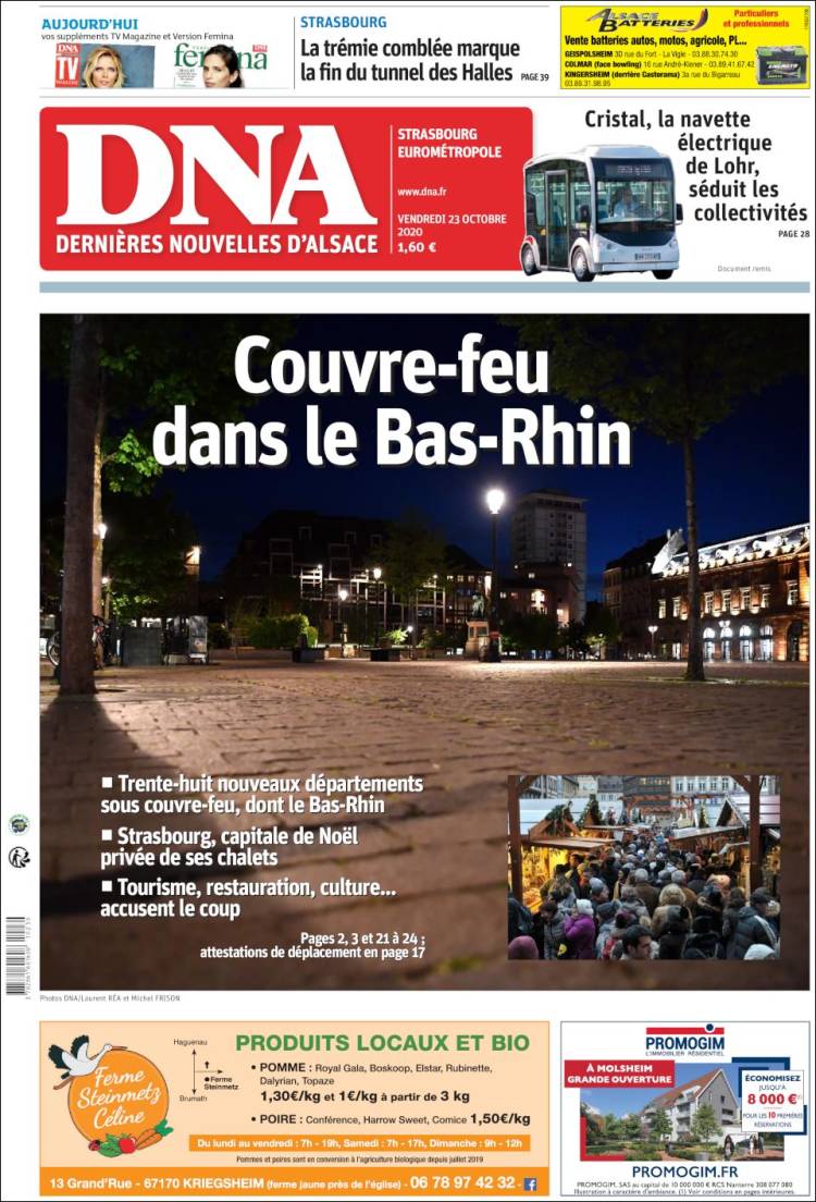 Portada de Les Dernières Nouvelles d'Alsace (Francia)