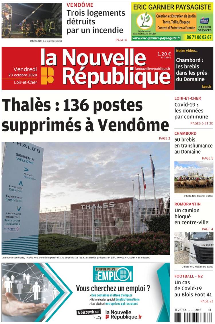 Portada de La Nouvelle Republique (Francia)