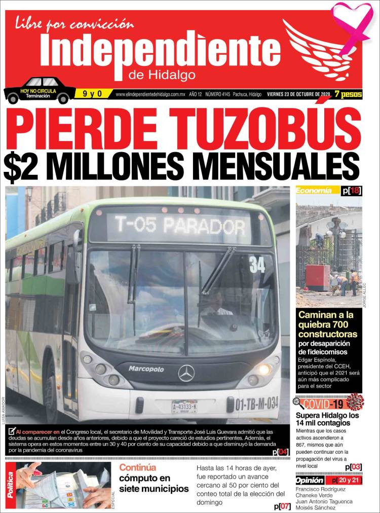 Portada de El Independiente de Hidalgo (M&eacute;xico)