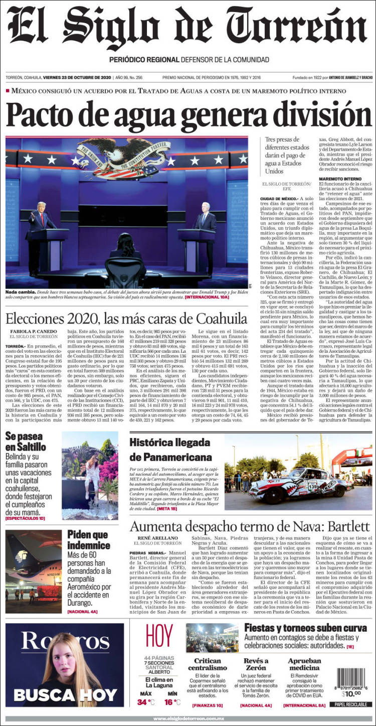 Portada de El Siglo de Torreon (M&eacute;xico)