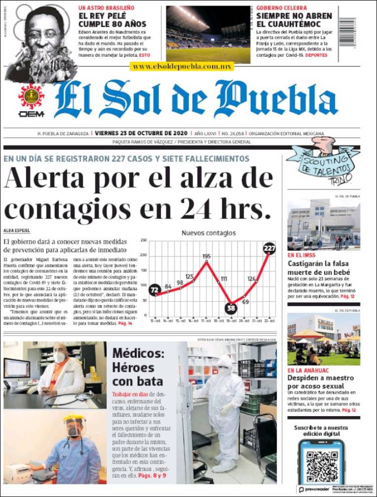 Portada de El Sol de Puebla (M&eacute;xico)