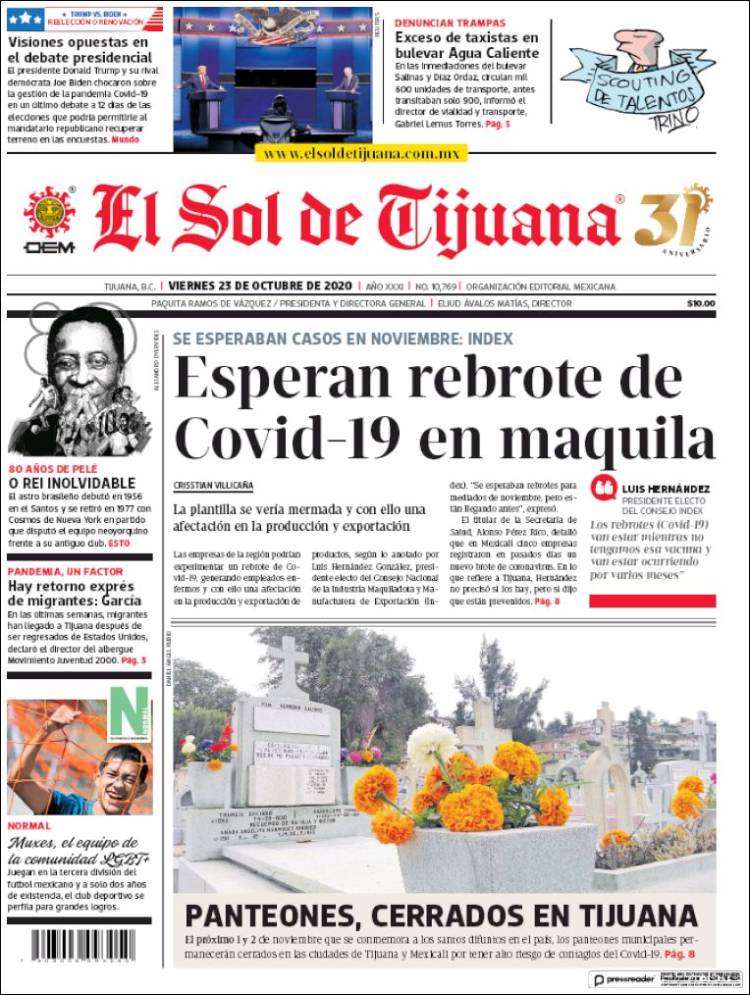 Portada de El Sol de Tijuana (M&eacute;xico)