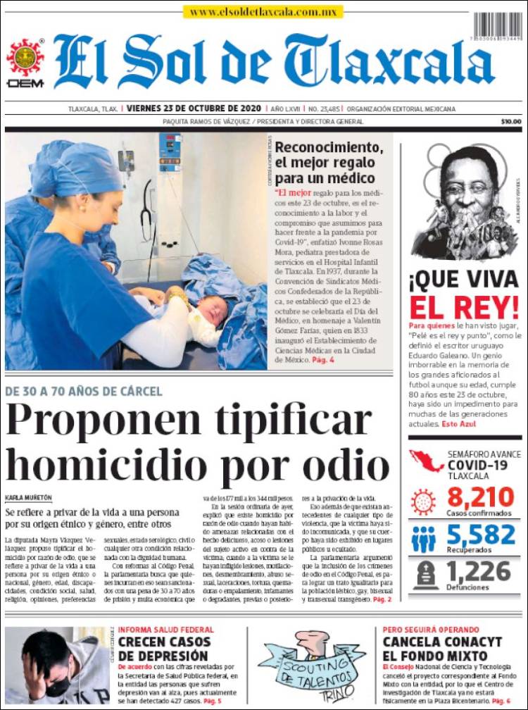 Portada de El Sol de Tlaxcala (M&eacute;xico)