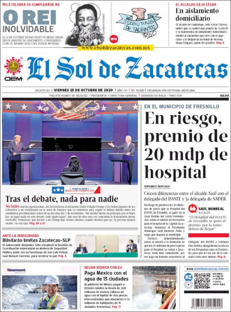 Portada de El Sol de Zacatecas (M&eacute;xico)