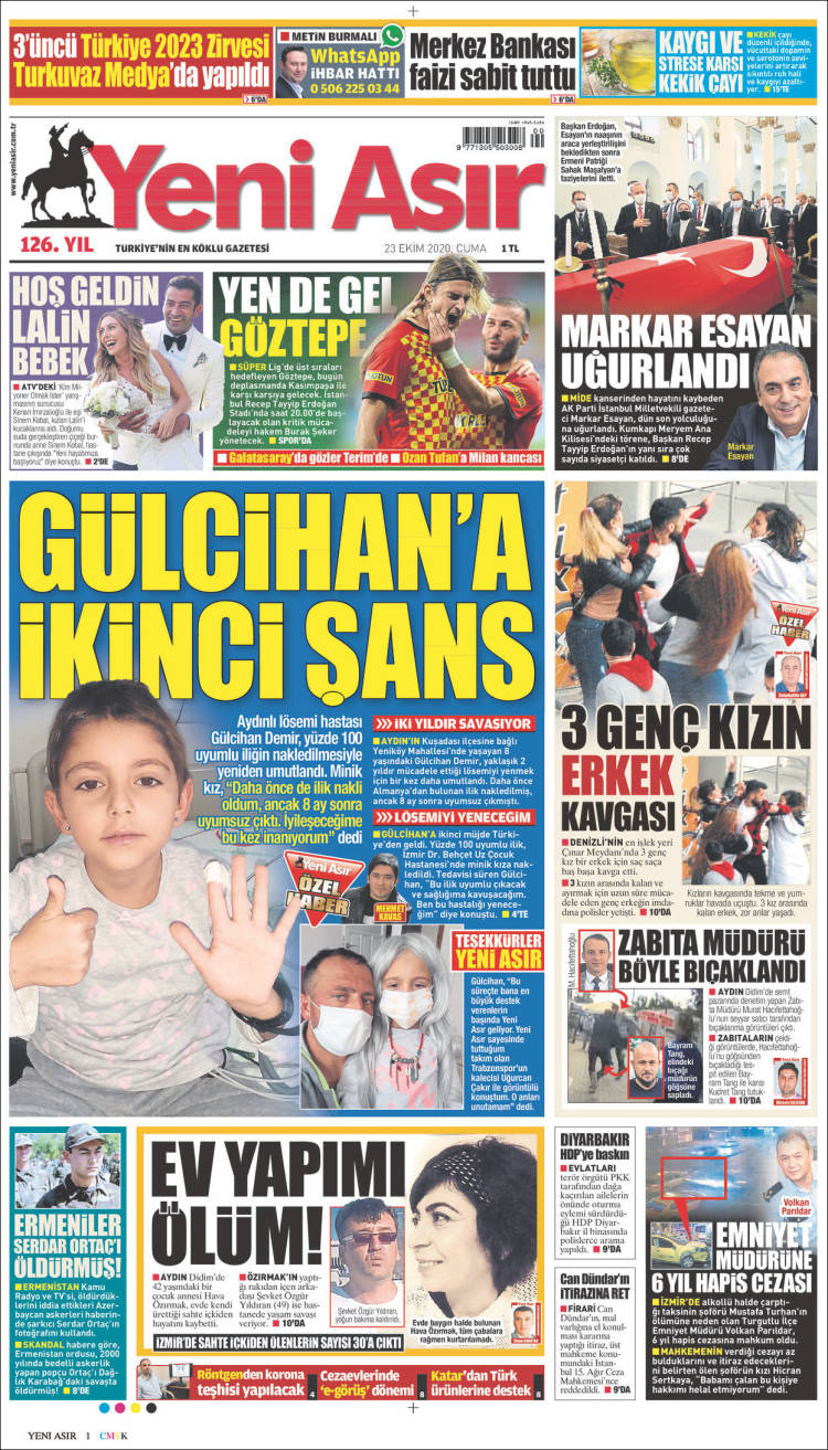 Portada de Yeni Asır (Turqu&iacute;a)