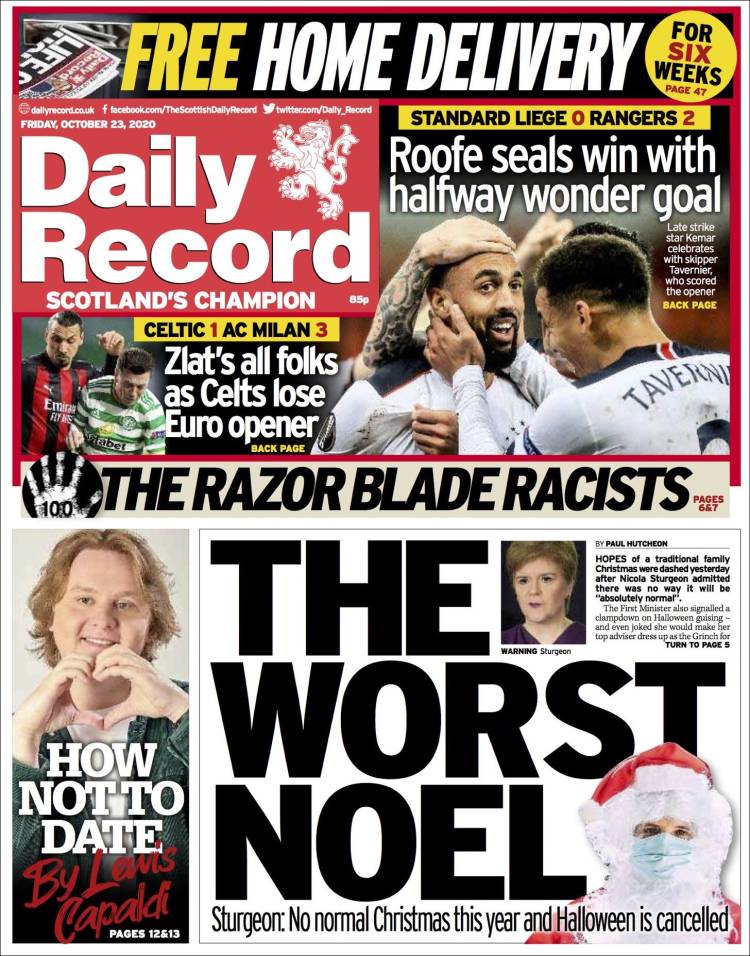 Portada de Daily Record (Reino Unido)