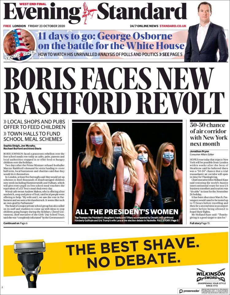 Portada de Evening Standard (Reino Unido)