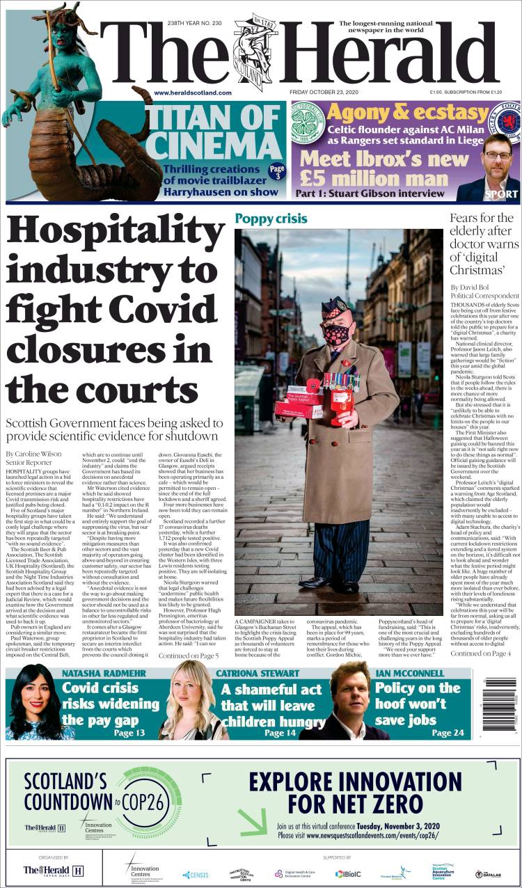 Portada de The Herald (Reino Unido)