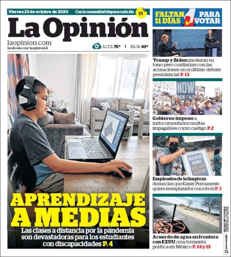 Portada de La Opinión (États-Unis)