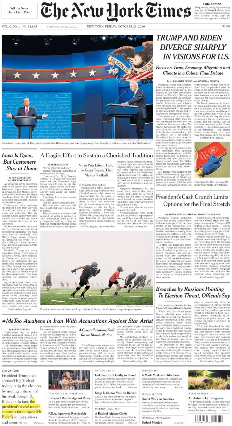 Portada de New York Times (États-Unis)