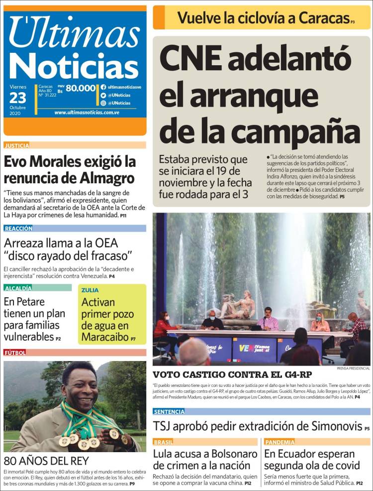 Portada de Últimas Noticias (Venezuela)