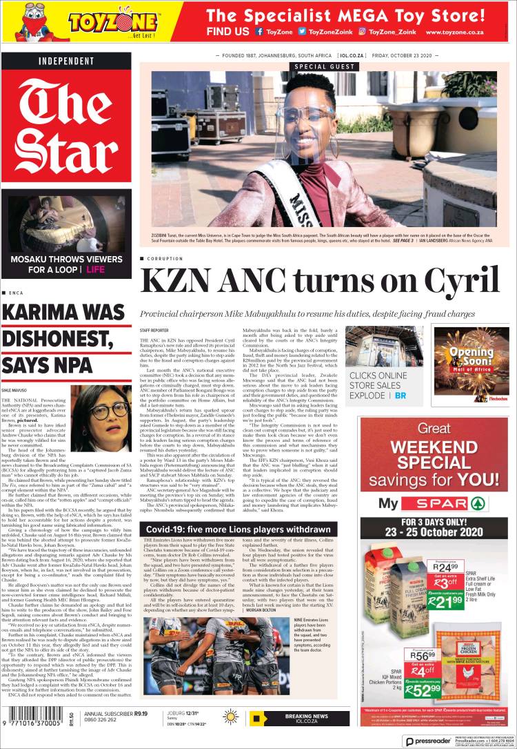 Portada de The Star (Sud&aacute;frica)